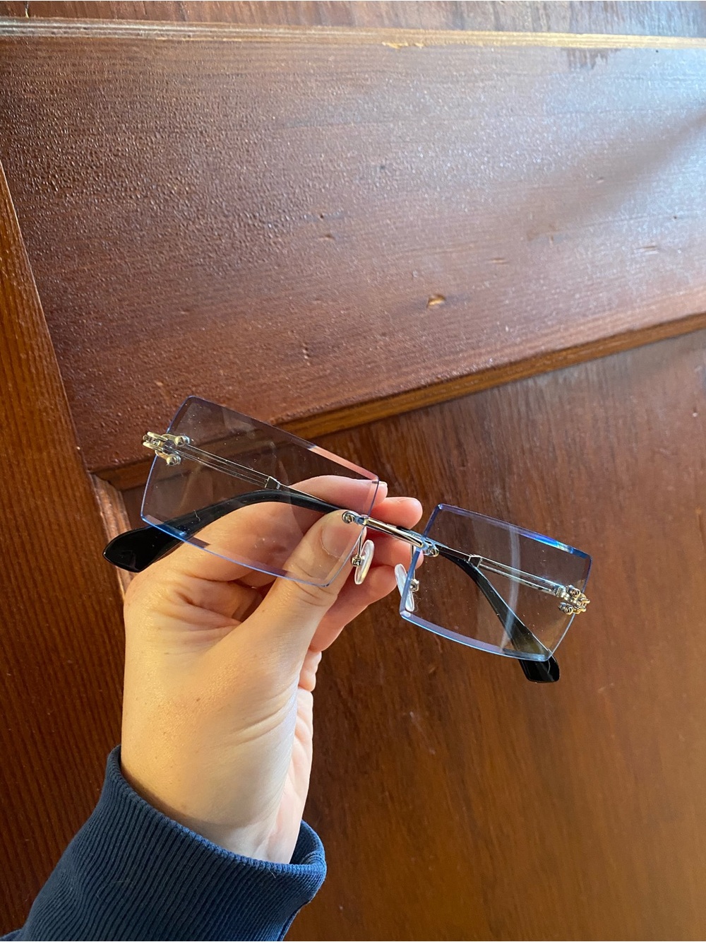 Rimless Rectangle Sunglasses - Blue Tint